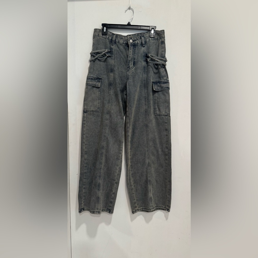 SHEIN Dark Gray distressed Denim wide leg Pants